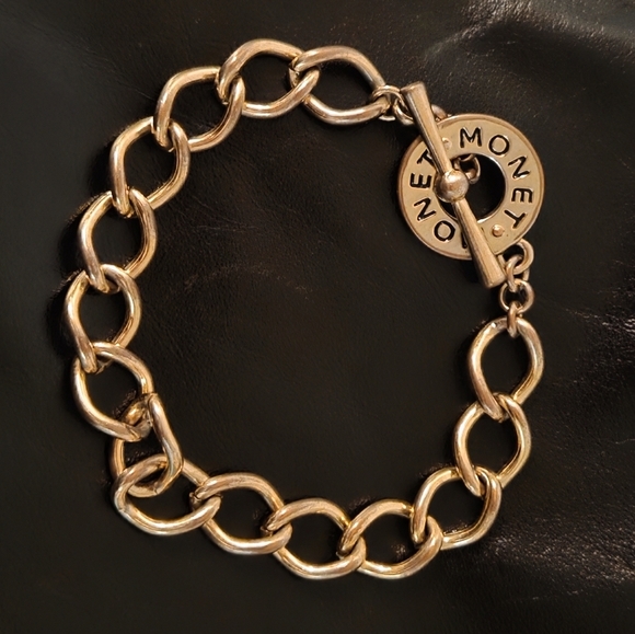 Vintage 80s Monet Signed Gold Tone Link Bracelet - Picture 1 of 7